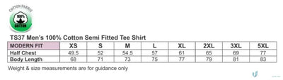 T-shirt size chart for Full Colour Print Kids Semi Fit Tee made of combed cotton