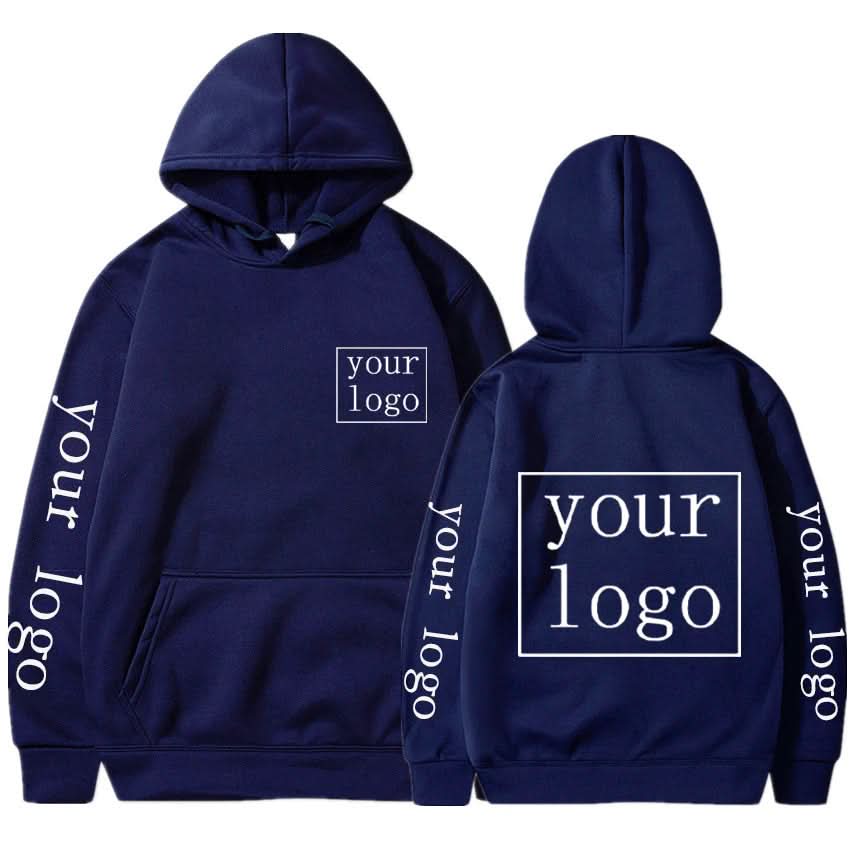 Navy blue full printed custom hoodie perfect for uniforms or workwear style