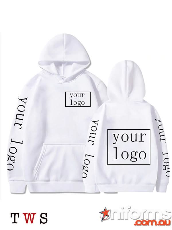White hooded sweatshirts on Full Printed Custom Hoodie for casualwear and work uniforms