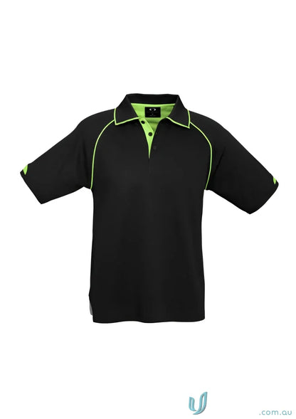 Men’s Fusion Short Sleeve Polo with hi-viz fluoro trims and neon green collar