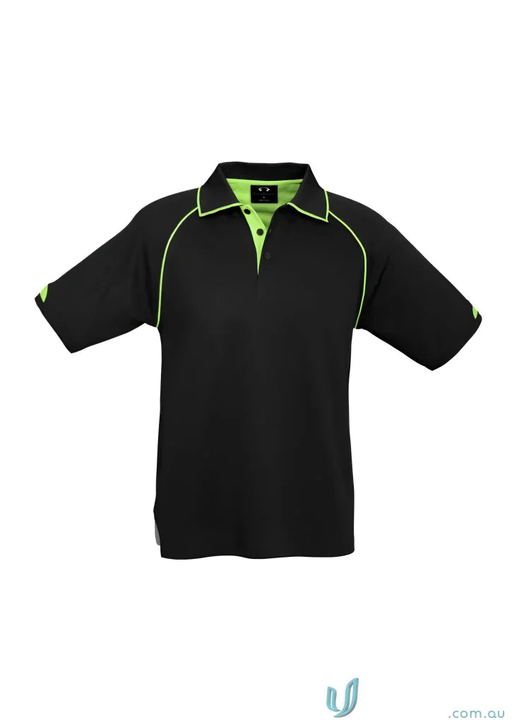 Men’s Fusion Short Sleeve Polo with hi-viz fluoro trims and neon green collar