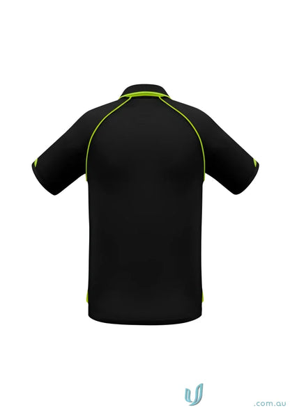 Men’s Fusion Short Sleeve Polo with hi-viz fluoro trims in black and neon green
