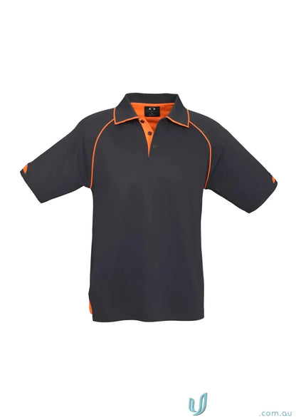 Men’s Fusion Short Sleeve Polo with hi-viz fluoro trims and orange collar in Biz Collection Men’s