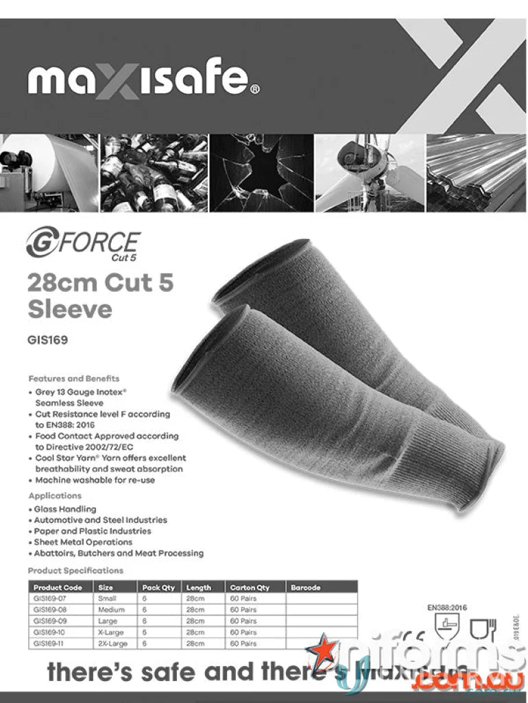 Gray cut-resistant sleeves from G-Force Inotex for workwear and uniforms safety