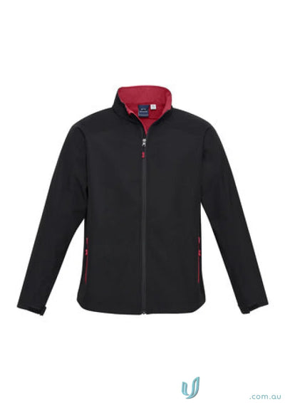 Geneva Jacket Black softshell with red lining, perfect for biz tech style J307M