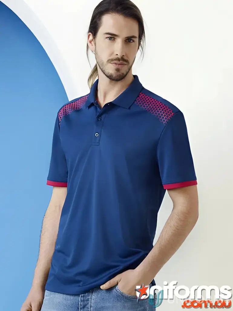 Blue Galaxy Polo with red accents, perfect for p900ms galaxy short sleeve style