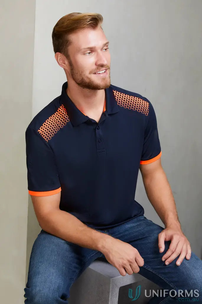 Galaxy Polo navy short sleeve polo with orange accents, perfect for p900ms style