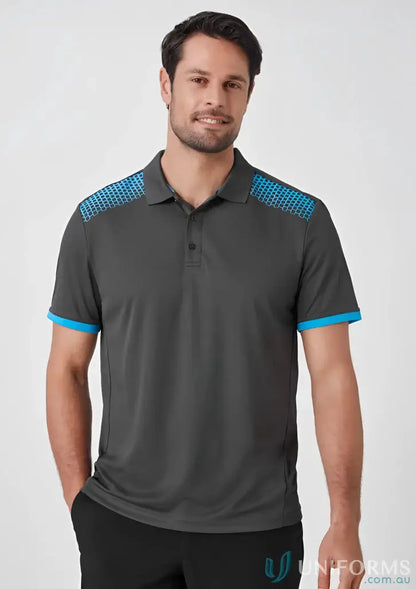 Gray Galaxy Polo short sleeve with blue accents on p900ms P100MS p900MS short sleeve polo