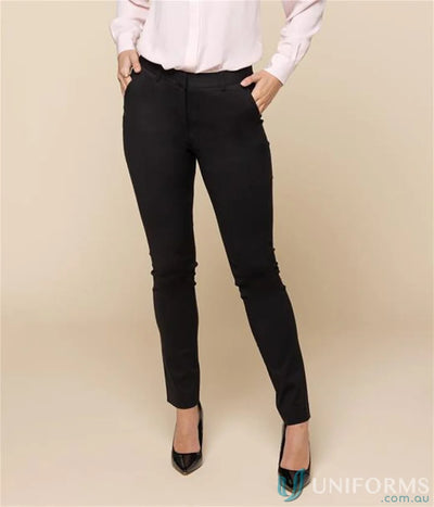 Black Georgia full-length slim tailored pants with stylish welt pockets and heels