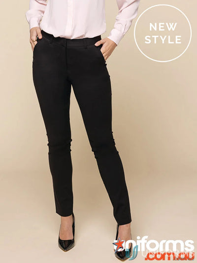 Black full-length slim tailored pants with welt pockets for a sleek look