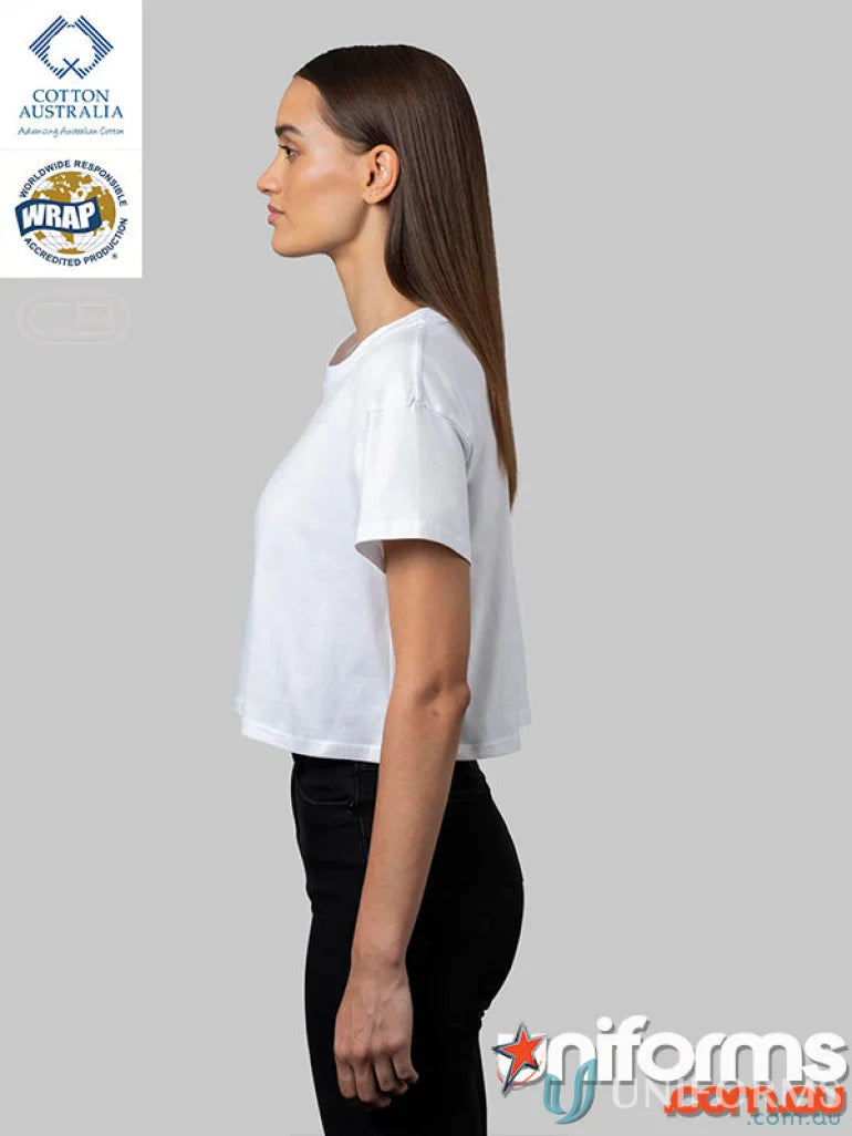 Girls Crop Tee in correct size, white cropped t-shirt for stylish uniforms