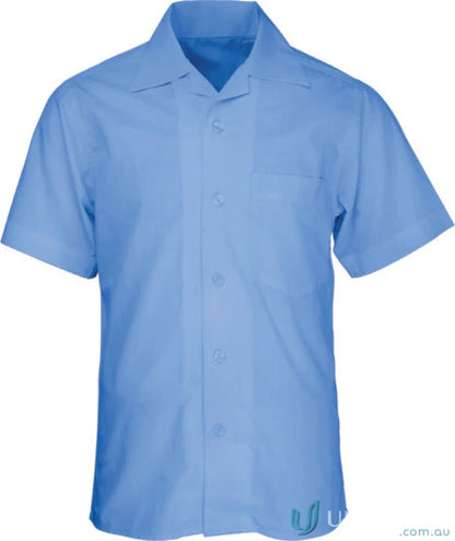 Light blue Girls LS School Shirt with short sleeves, front buttons, and chest pocket
