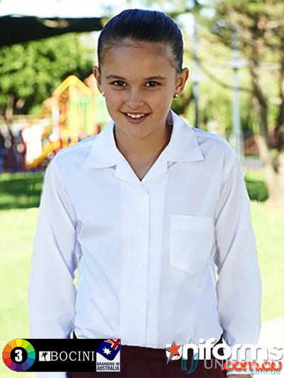 Young girl wearing a long sleeve school shirt in a Girls LS School Shirt product image