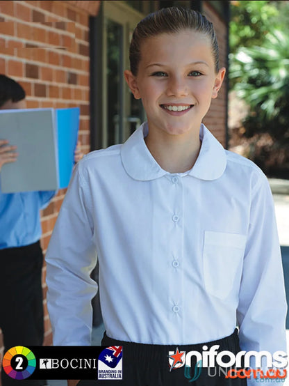 Cute girls peter pan collar long sleeve school shirt for girls with rounded collar