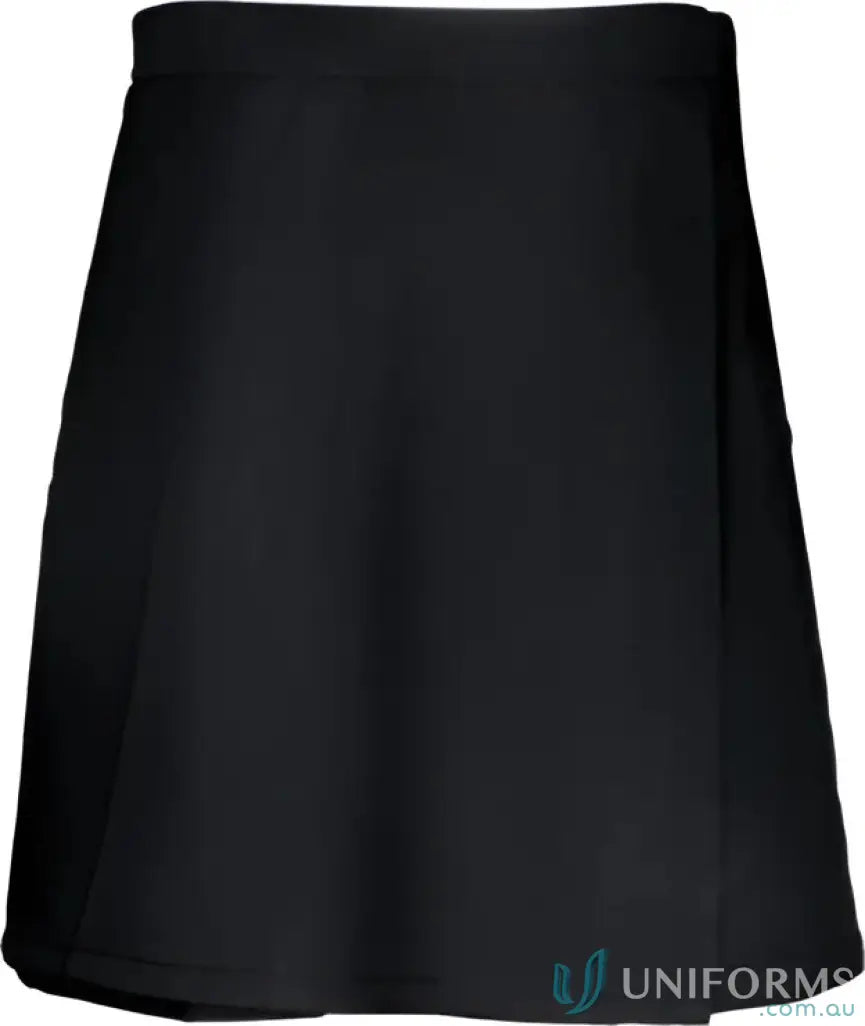 Black plain school skort for girls, mid-thigh length, perfect for school days