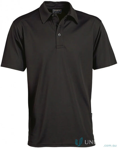 Black short-sleeved polo shirt from Glacier S/S Polos, perfect for work uniforms or workwear