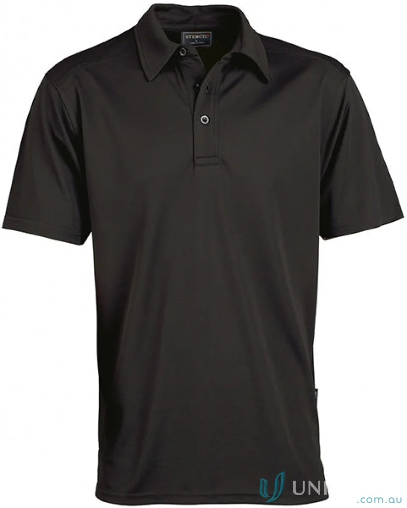Black short-sleeved polo shirt from Glacier S/S Polos, perfect for work uniforms or workwear