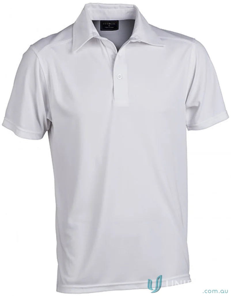 White short-sleeved polo shirt from Glacier S/S Polos, perfect for work uniforms