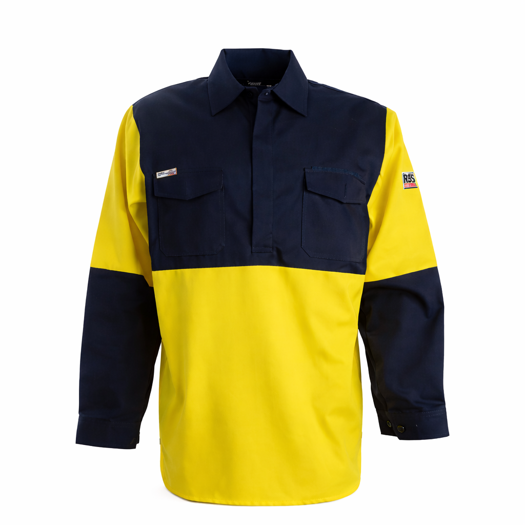 GLOFLASH Welders LS shirt in navy blue and yellow for max visibility