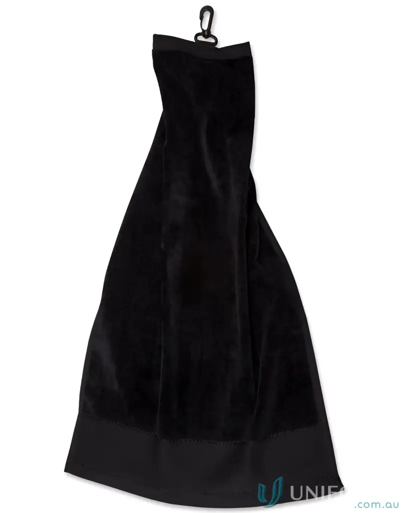 Black spirit golf towel with clip, velour finish towel, perfect balance golf accessory