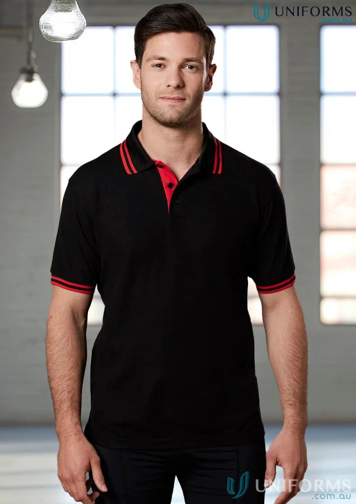 Black Grace Polo with red trim, part of the Truedry Pique Short Sleeve Polo PS65 collection