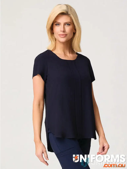 Navy blue women’s Grace Top from City Collection Grace with semi-fitted design and hi-lo hemline