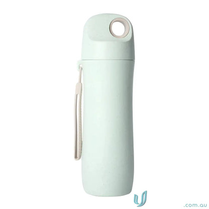Mint green wheat straw water bottle with strap, eco-friendly and biodegradable wheat straw