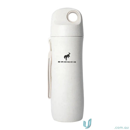 White water bottle with handle made from biodegradable wheat straw eco-friendly reusable