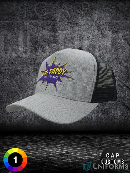 Gray and black trucker hat with BIG DADDY graphic, perfect for uniforms and workwear