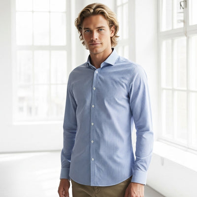 Greythorne conran tailored fit long sleeve shirt, light blue white stripes