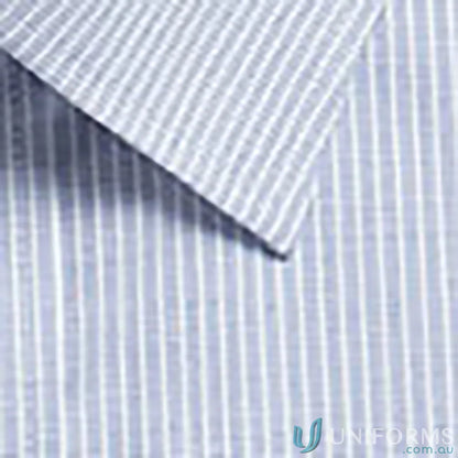 Blue and white striped square textured long sleeve shirt with easy iron finish