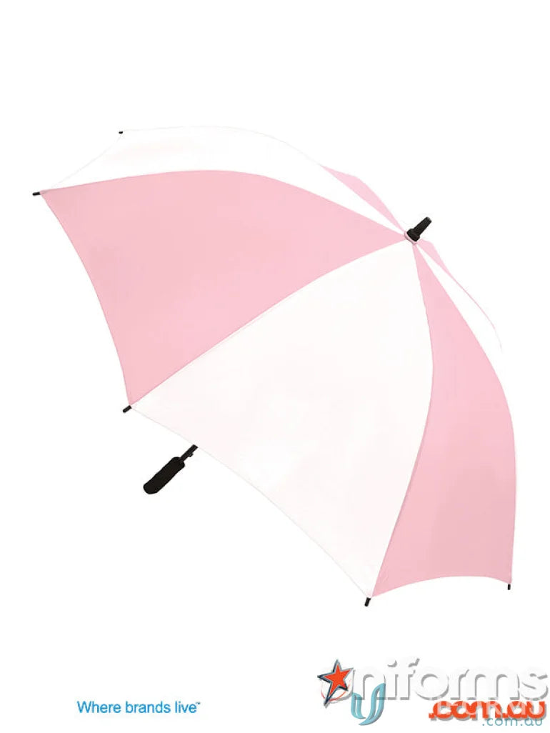 Pink and white Gusto Umbra umbrella with a high quality wind-resistant frame for stylish protection