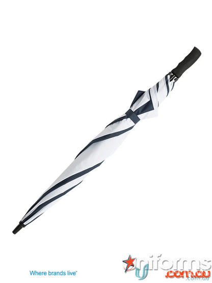 Closed Gusto Umbra black and white striped umbrella with high quality wind-resistant frame