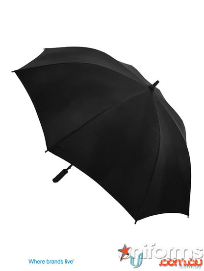 Open black Gusto Umbra umbrella with high quality wind-resistant frame for uniforms