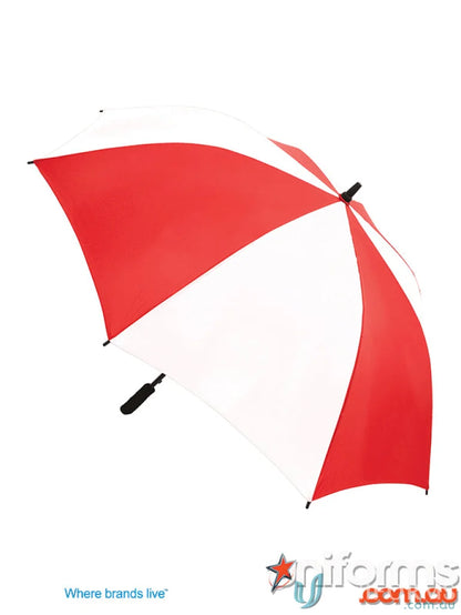 Gusto Umbra high quality red and white umbrella with wind-resistant frame, perfect for uniforms