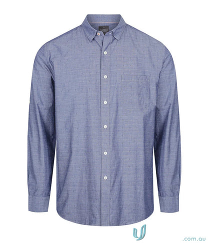 Men’s Hardware Chambray Dobby LS Shirt in light blue with subtle speckled pattern