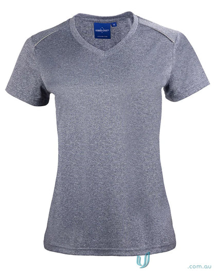 Gray V-neck T-shirt from TS46 Harland Tee, perfect for a winning spirit Harland ladies tee style