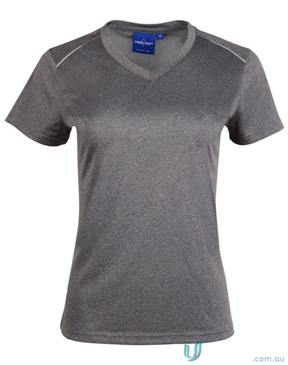 Gray V-neck athletic shirt from the TS46 Harland Tee collection, perfect for winning spirit Harland ladies tee