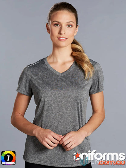 Gray V-neck athletic shirt from the TS46 Harland Tee collection, perfect for winning spirit harland ladies tee