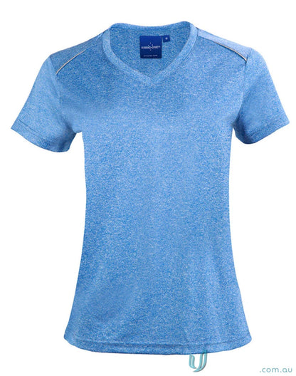 Light blue V-neck Ladies Tee from Ts46 Harland Tee collection with winning spirit design
