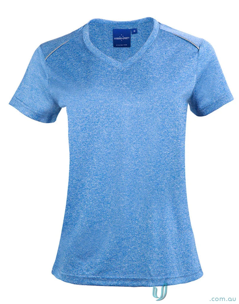 Light blue V-neck Ladies Tee from Ts46 Harland Tee collection with winning spirit design
