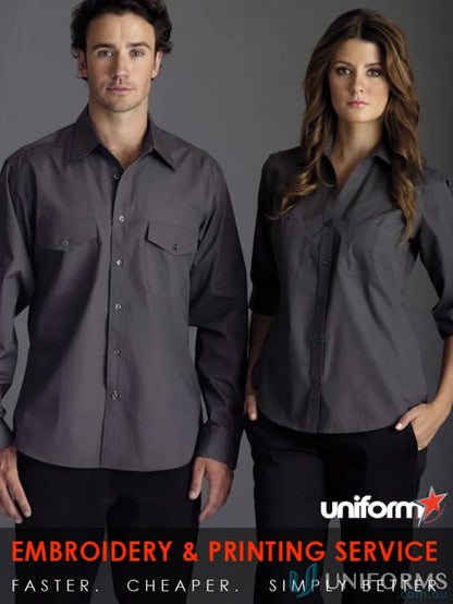Matching gray work shirt from Harley L/S Shirt, perfect for uniforms and workwear enthusiasts