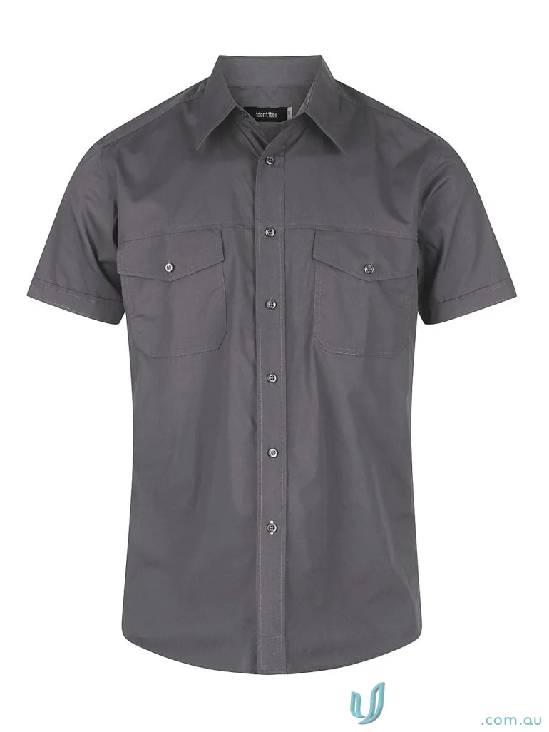 Gray short-sleeved button-down shirt from Harley SS Shirt, perfect for workwear and uniforms
