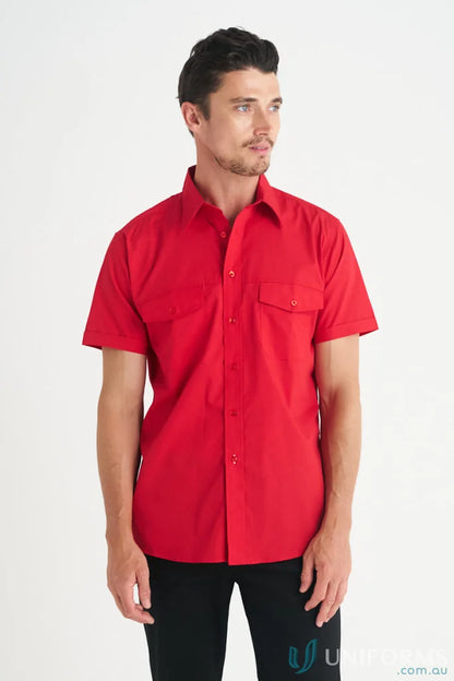 Red short-sleeved Harley SS Shirt perfect for workwear and uniforms