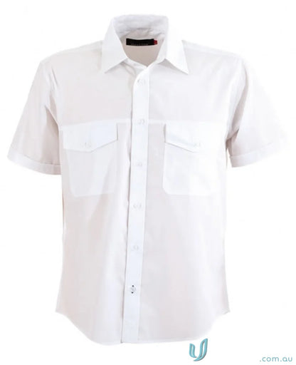 White short-sleeved button-down shirt perfect for workwear or uniforms in the Harley SS Shirt collection