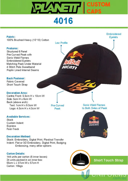 Customizable baseball cap HBC with Sonic Weld Flames, high quality stock, wide range