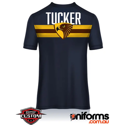 Dark navy blue hcjfc training tee with tucker lettering and eagle emblem, perfect for workwear and uniforms
