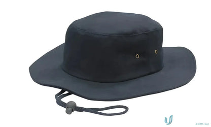 Black wide-brimmed sun hat from Headwear Stockists in brushed heavy sports twill