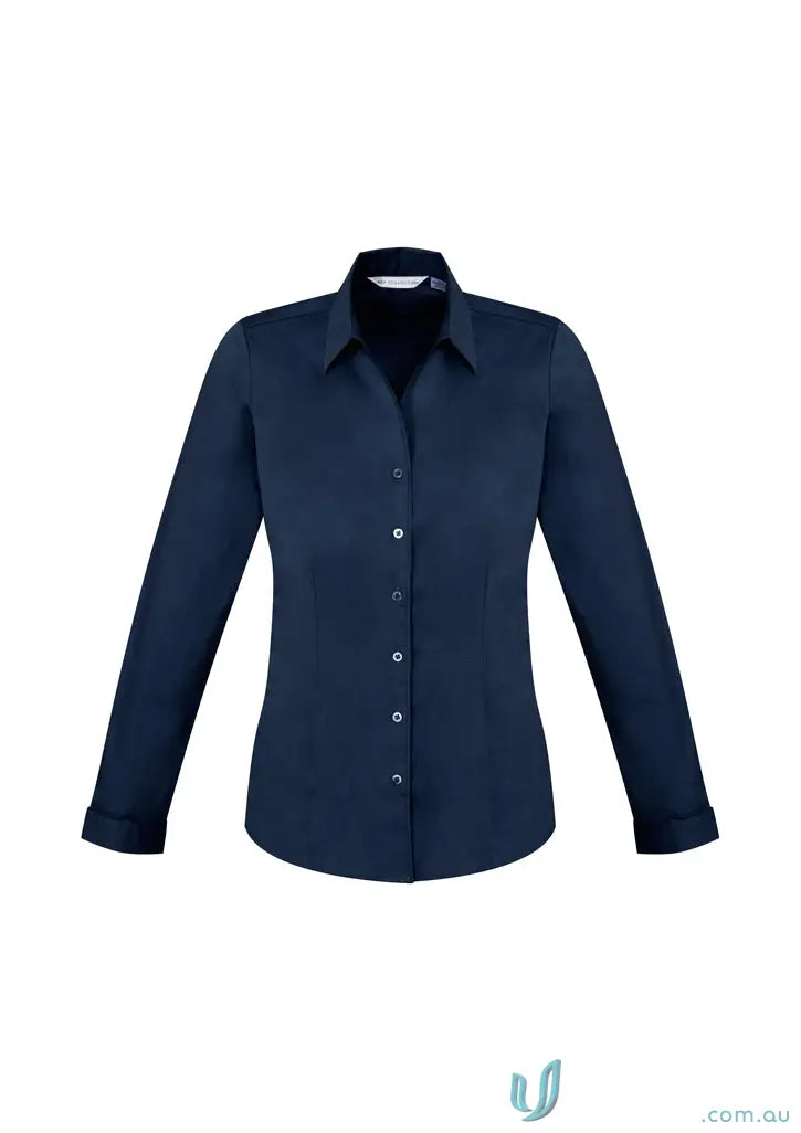 Women’s Monaco long sleeve navy blue collared shirt from Biz Collection Ladies