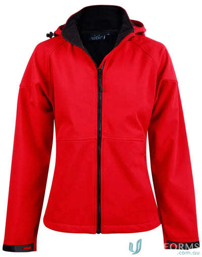 Red hooded softshell jacket from Heart Foundation Ladies Softshell Jacket, JK34 Aspen Softshell